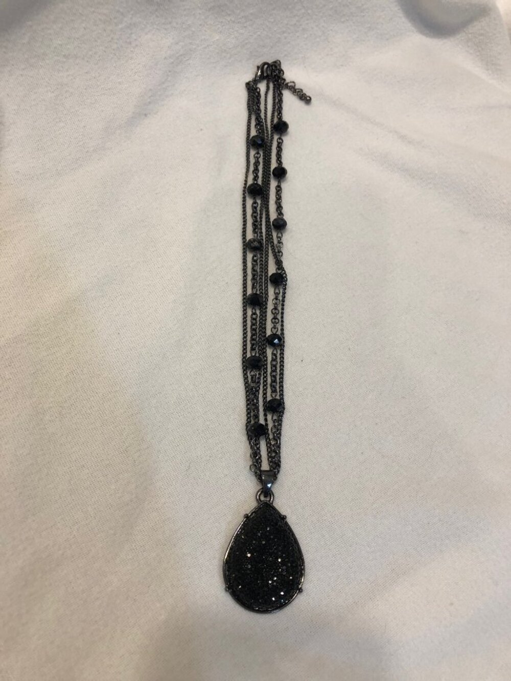 Black Multi Strand Tear Drop Pendant Necklace